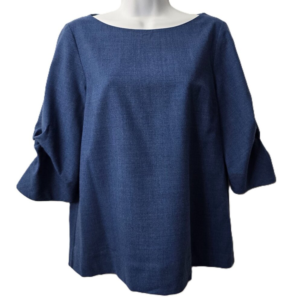 COS Wool Blend Top Shirt 6 Tucked 3/4 Sleeve Solid Blue Career Basic Minimalist